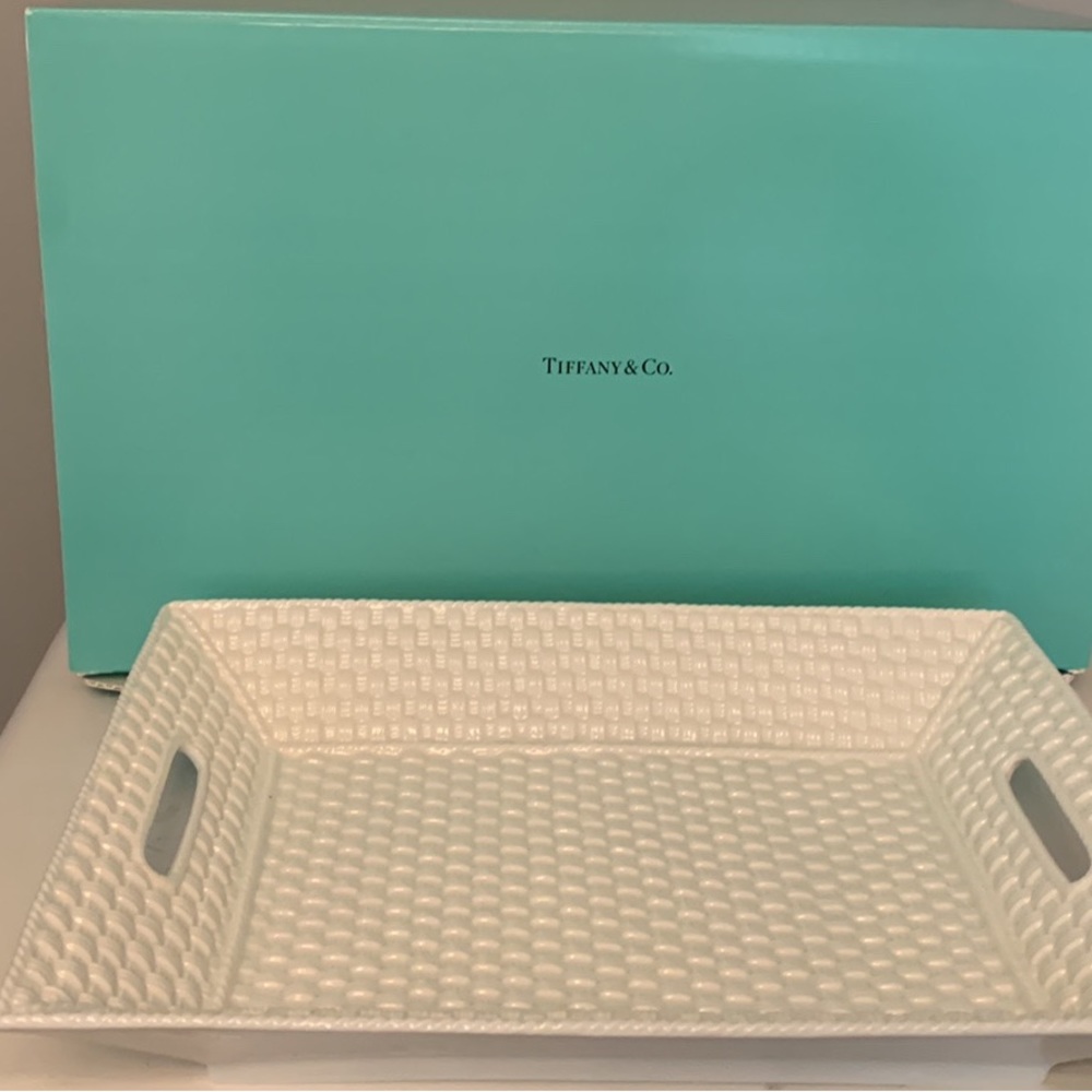 Tiffany & Co weave rectangular tray with handles. New in box